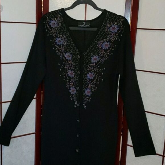 VNTG Carole Little Black Embroidered Maxi Sweater Dress - Picture 1 of 6